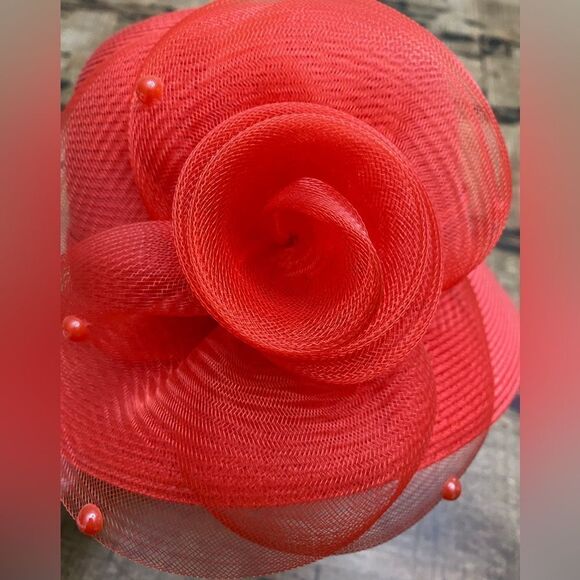 Vintage Red Fancy Small Brim Hat by Fine Millinery Collection - Picture 3 of 8